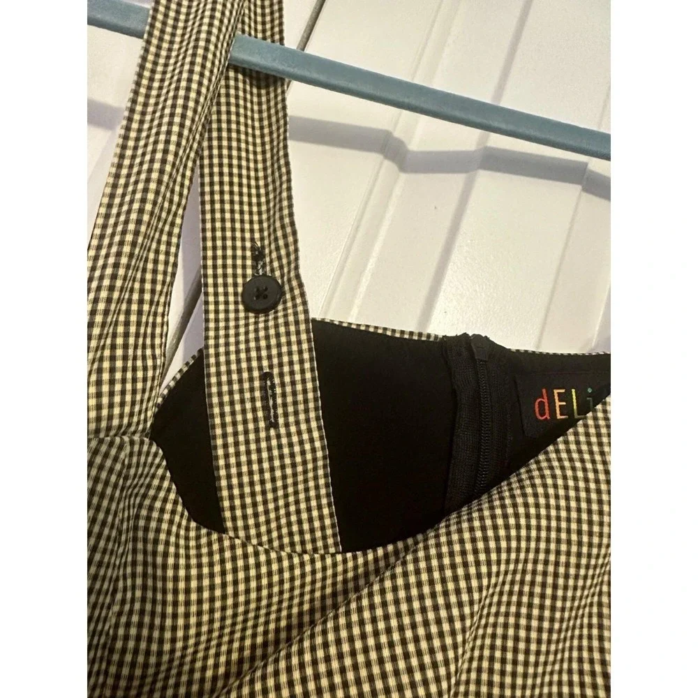 Vintage 90s Delias Black & Cream Gingham Mini Dress With Adjustable Straps Small